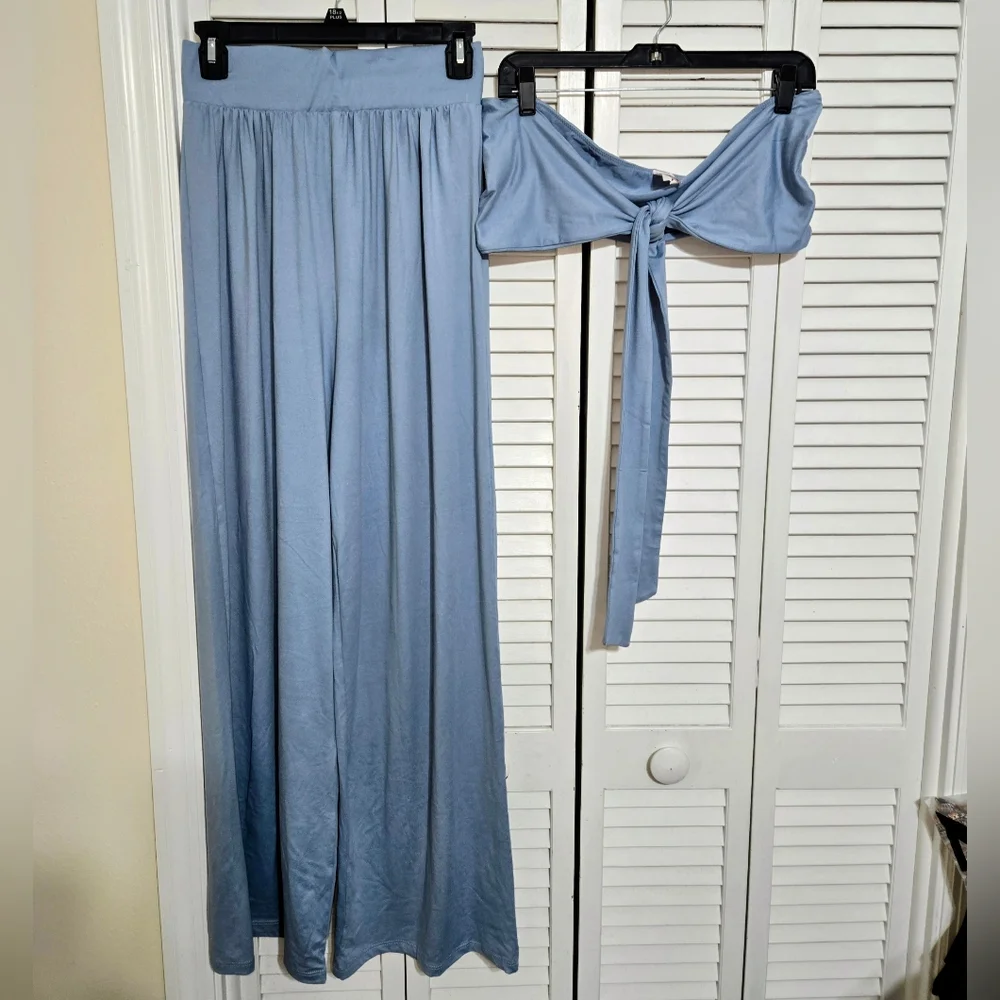 Dexire Women's sz M Blue Wide Leg Pant Set - Picture 1 of 14